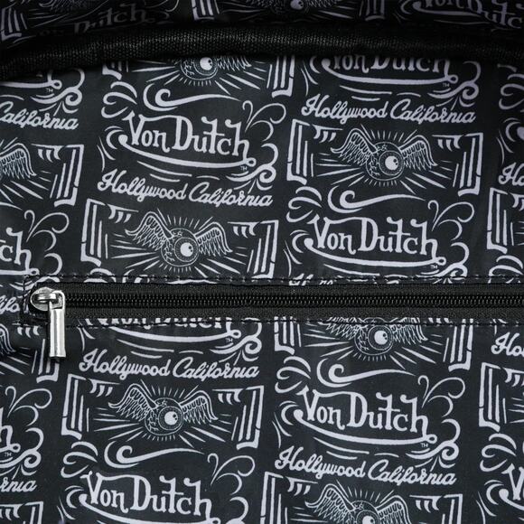 Von Dutch Denim Blue Brown Bowling Bag Large Studded Handle Duffel 16" x 12" - Picture 5 of 10